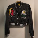 Daisy  Black Varsity Jacket with Floral Accent Photo 3