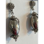 Vintage Silver Tone Dangle Earrings Oblong Bead Twist Rope 2" Estate 12.17g Photo 1