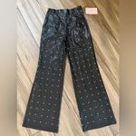 Avec Les Filles NWT  Faux Leather Black Trousers‎ Pants with Rhinestone sz Small Photo 2