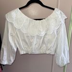 ZARA  White Off-Shoulder Eyelet Crop Top Photo 4