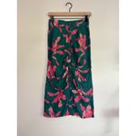 Colleen Lopez XS Skirt Green Pink Leaf Print Button Front Midi Ruched Photo 1