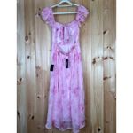 Lulus NWT  Loveliest Darling Light Pink Floral Ruffled Tie-Back Midi Dress Sz L Photo 4