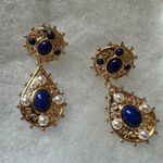 Vintage Gold Earrings With Pearls And Blue Stones Photo 1