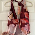 Blue Blush Burgundy and Pink Floral Halter Top with Tie Front Photo 0