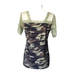 POL  Top Green Camouflage Print V-Neck Sheer Short Sleeves T-Shirt Womens Small Photo 3