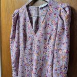 ASTR  Puff Sleeve V-Neck Back Cutout Floral A-Line Midi Dress Purple Peach Large Photo 5