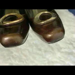 Stuart Weitzman  Brown Patent Pumps with Gold Accent Photo 3