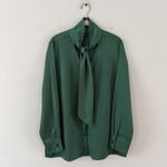 Ming Wang NWT Button Down Emerald Green Tie Long Sleeve Blouse Photo 1