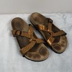 Birkenstock Birkis Faux Leather Metallic Bronze Snake Sandals EU 37 Women's 6 Photo 1