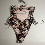 Shade & Shore Floral One Piece Swimsuit Halter Keyhole Bandeau Side-Cinch M Photo 7