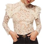 Reformation Celestia Top Lace Long Sleeve Blouse Mock Neck Ivory Romantic Core 4 Photo 4