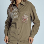 NWT! NATIVE YOUTH Shirt Army Green Embroidered Shirt size XS Photo 0