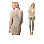 CAbi "Teacher's Pet" open swing front shawl collar crocheted cardigan beige sz M Photo 6