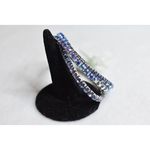 Source Unknown Captivating Sea Blue Rhinestone Silver Tone Metal Stretch Set Of 3 NWOT Bracelet Photo 2