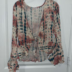 Given Kale Rustic Western Cowgirl Tie Front CropTop Plunging Neckline Peplum SzS Pink Photo 0