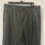 Loft  Dark Green Caper Slim Pull on Leather Pants Tie Waist Photo 2