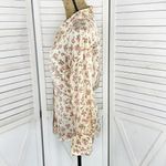 ZARA  Satin Floral Print Ruched Sides Blouse Cream Pink Small Button Front Photo 1