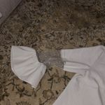 FLAW Elegant White Blouse with Sheer Sleeves pearl sparkles Size M Photo 3
