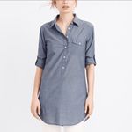 J.Crew  Chambray Tunic Shirt‎ Womens Size Small Blue Collared Pocket Button Up Photo 7