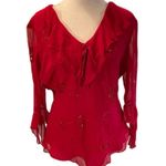 Camille La Vie Red Ruffle Embroidered Floral Print with Sequins Lightweight M Photo 1