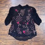 Free People  • So In Love Embroidered Blouse black sheer chiffon pink sequin bead Photo 0