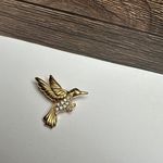 Trifari Rhinestone Hummingbird Bird Gold Tone Small Brooch Pin Signed Photo 0