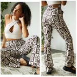 NWT House Of Sunny All You Need Is Love Peace Sign 70s Flare Pant Size 8 Vintage Brown Photo 15