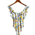 J.Crew Ruffle Scoop-Back Blossom Stripe White/Yellow Floral One-Piece Swimsuit Photo 2