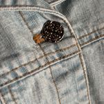 Chico's Chico’s Denim Stretch Jean Jacket Sz 1/M Embroidered Rhinestone Bling Button Up Photo 6