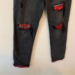 Kancan Black Plaid Patch Distressed High Rise Slim Straight Jeans Size 25 Photo 4
