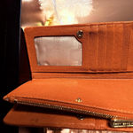 Michael Kors Vintage Cognac Leather Wallet Gold Logo Plate Photo 4