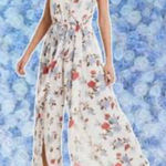 American Eagle  Outfitters Floral Spaghetti Strap‎ Jumpsuit Slit Leg Size 12 Photo 0