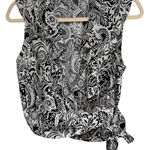 Unique Vintage Black White Paisley Wrap Tie Front Sleeveless Blouse Top M Photo 0