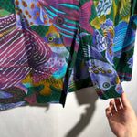 VTG Tropical Fish Print Midi Skirt Pull On Pockets XL Funky Retro Novelty Kitsch Green Photo 2