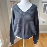 Vintage 90s PINK Forenza Navy Blue Gray Cropped V Neck Cotton Sweater Size Small Photo 7