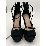 n by Nicole Miller Chunky Platform Vegan Suede Black Heels Tie Up Sandal 6.5 new Photo 4