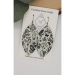 Handmade Lightweight Genuine Leather Black and White Floral Petal Dangle Earrings Photo 1