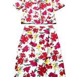 Gay Boyer floral print skirt suit VTG Lined Size 10 Spring Cotton Vibrant Classy White Photo 0