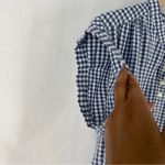 Levi's Blue Gingham Checkered Boxy Cap Sleeve Mandarin Collar Top Size L Photo 4
