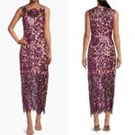 Milly Kinsley Floral Garden Sequin Back Slit Sheath Midi Dress Purple Sz 6 Photo 3