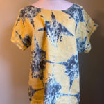 Bellambra Italian Yellow Blue Tie Dye Linen Tunic Top Shirt S boho whimsi Y2K Photo 0