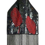 Vintage Retro Womens Sequin Beaded Bamboo Handle Fringe Handbag Black Maroon OS Photo 0