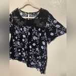 ✨ Angels Black Floral Lace Blouse | Sheer Short Sleeve Top | Romantic | Size L Size L Photo 1