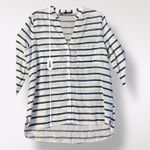 ZARA Striped Blue White Oversized Linen V Neck Shirt Size L Coastal Nautical Photo 3