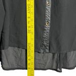 Love Tree Large Faux Leather Trim Button Up Sheer professional Career blouse Photo 5