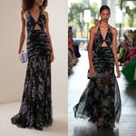 Carolina Herrera Floral Silk Chiffon Cutout Halter Maxi Gown Black Multi 4 NWT Photo 8