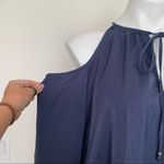 AQUA  cold shoulder satin silky BLOUSE TOP blue SMALL long sleeve Photo 4