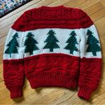 Vintage Hand Knit Christmas Trees Novelty Acrylic Sweater Womens Small Red White Photo 3