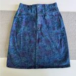Vintage 80s New Breed Blue Purple Floral Print Denim Pencil Mini Skirt Size 9/10 Photo 0