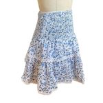 Madison Matthews Blue Flowers Block Print Tiered Mini Skirt Size XS X Photo 1